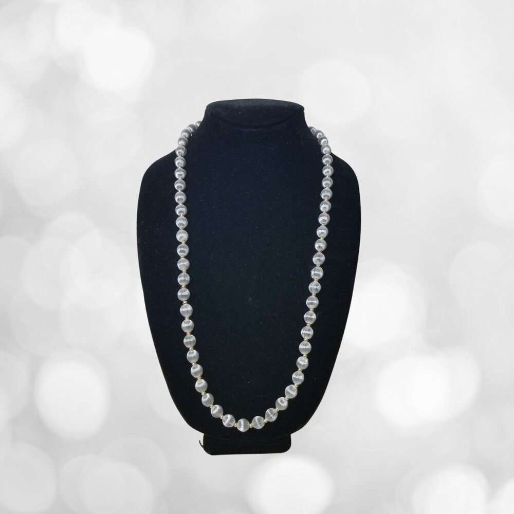 Vintage Grey Thread-Wrap Bead Long Necklace